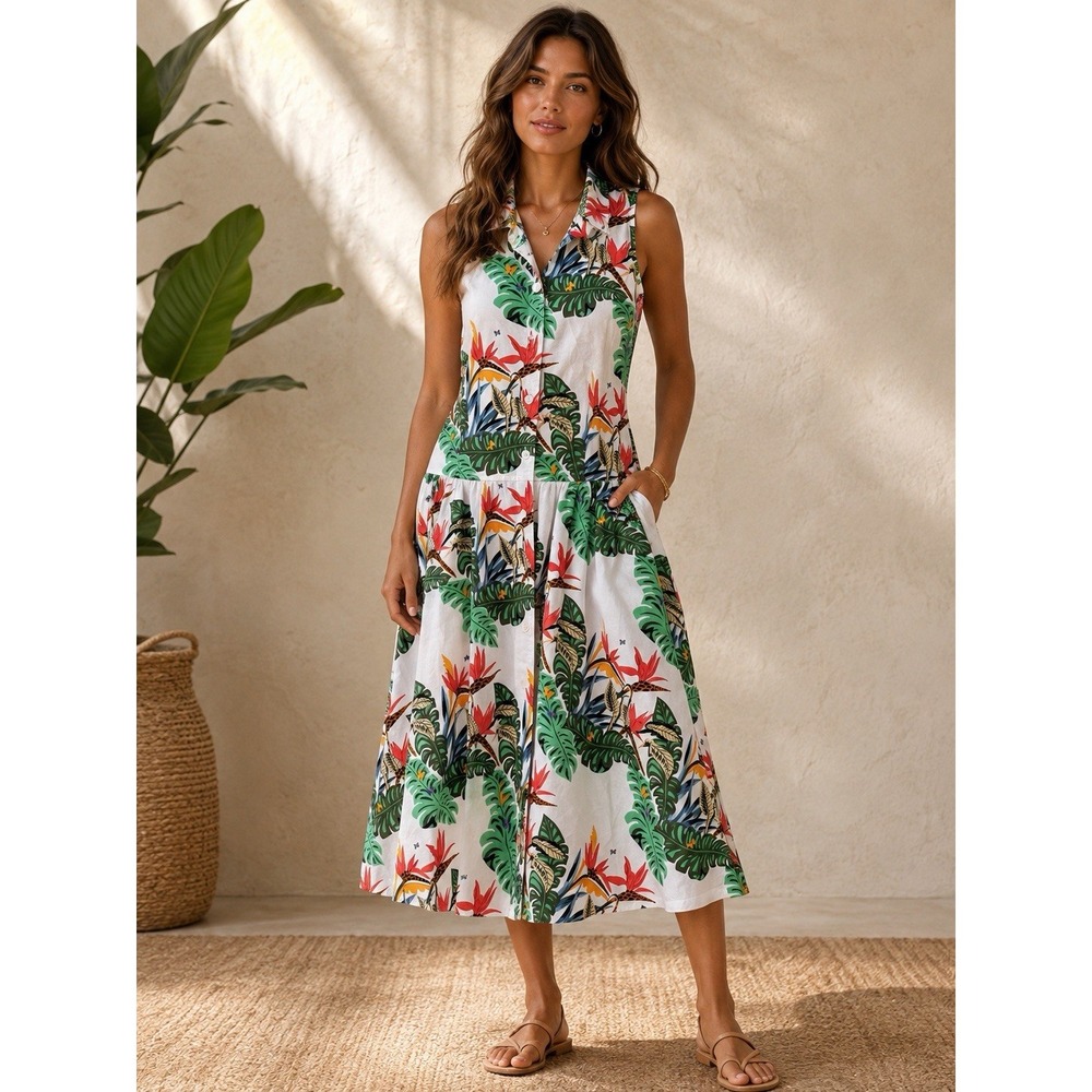 Brooks Brothers Dress Size 2 Fit & Flare Hawaiian Floral Sleeveless Pockets